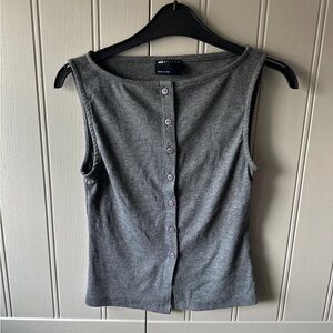 Max Studio Charcoal Button-Front Tank Top